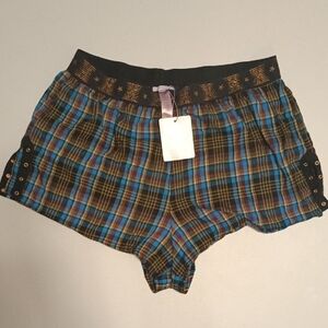 Savage X Fenty By Rihanna Plaid High Waist Shorts - Blue and Black